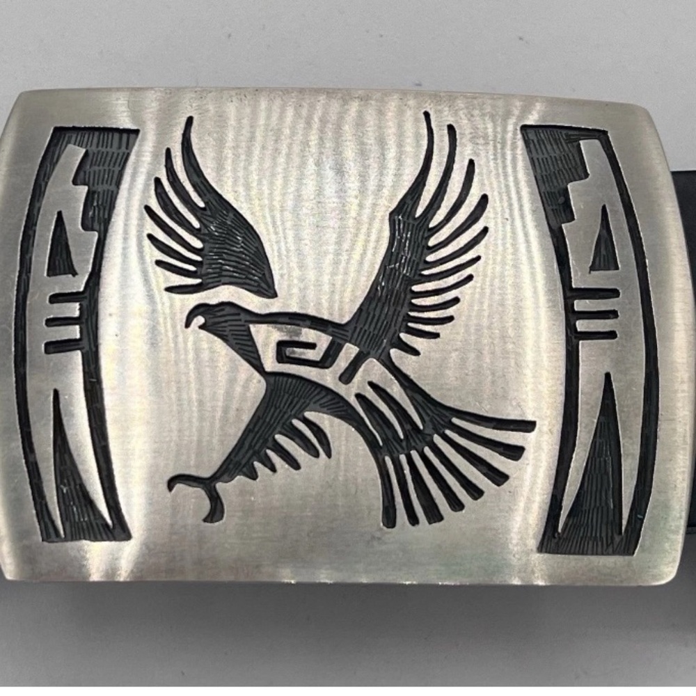 Striking ! Hopi handmade Artistic  " Phoenix "Belt Buckle sterling silver buckle